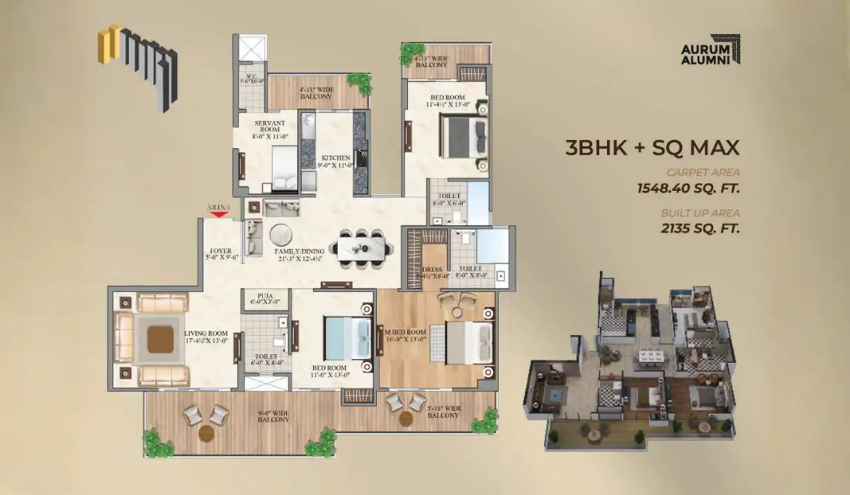 Aurum Alumni Bliss 3 BHK + Servant - 2135 Sq.Ft. Aurum Alumni Bliss 3 BHK + Servant - 2135 Sq.Ft.